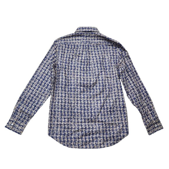 J. McLaughlin Carnegie Flannel Shirt S‎ Tan & Blue Mini Banana Floral Print - Picture 3 of 9